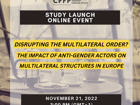 Online Event for the launch of the study "Disrupting the multilateral order? The impact of anti-gender actors on multilateral structures in Europe". The Webinar will take place on November 21 2022, 3 pm CET.