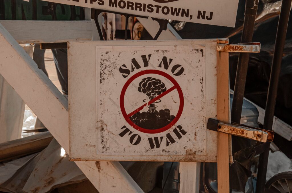 image of a sign with 'say no war'