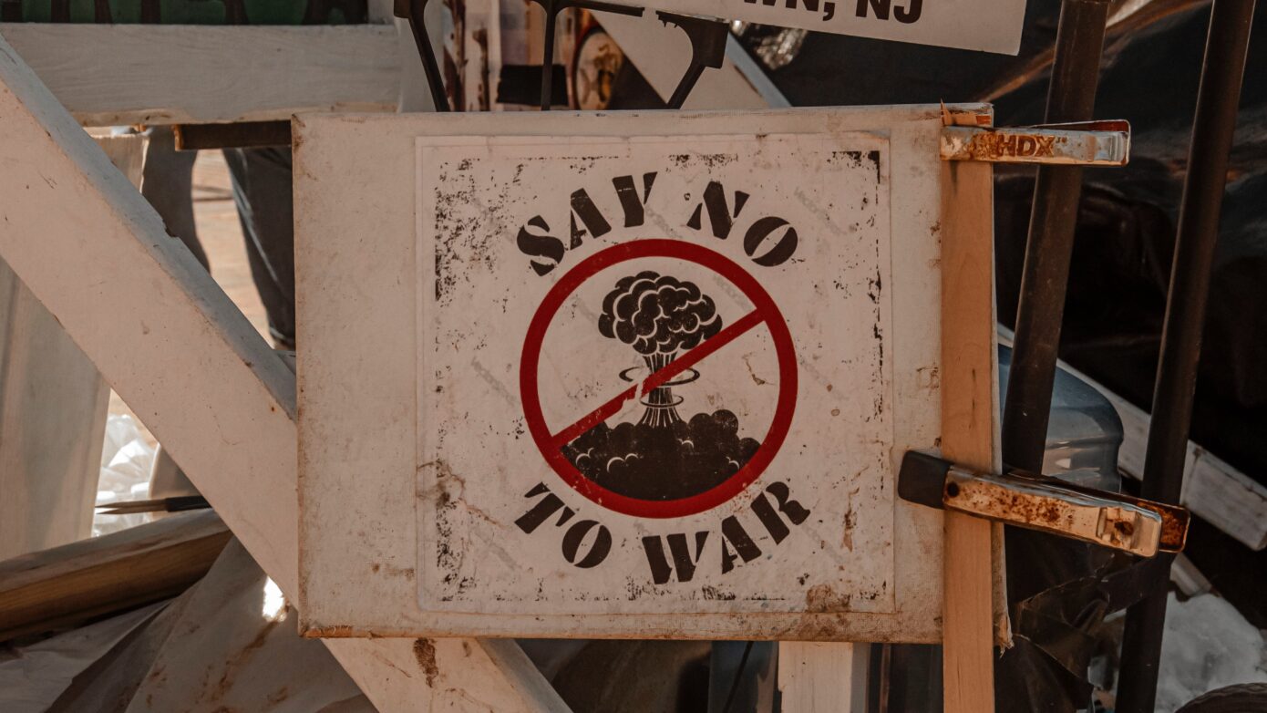 image of a sign with 'say no war'