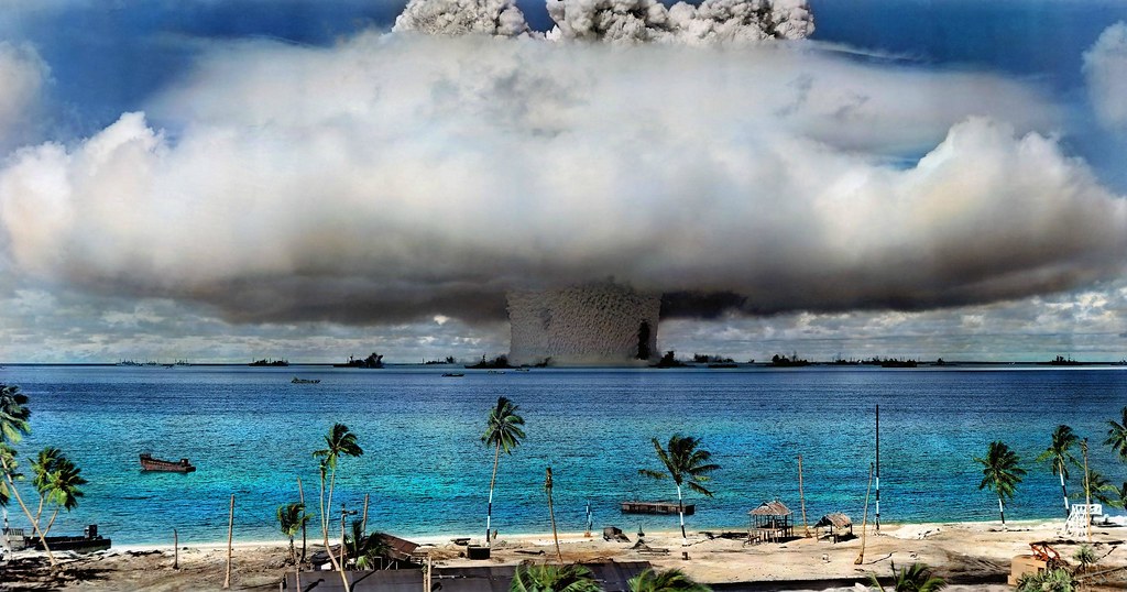 US nuclear weapons test at Bikini in 1946. Creator: US Government. This image is licensed under Creative Commons License