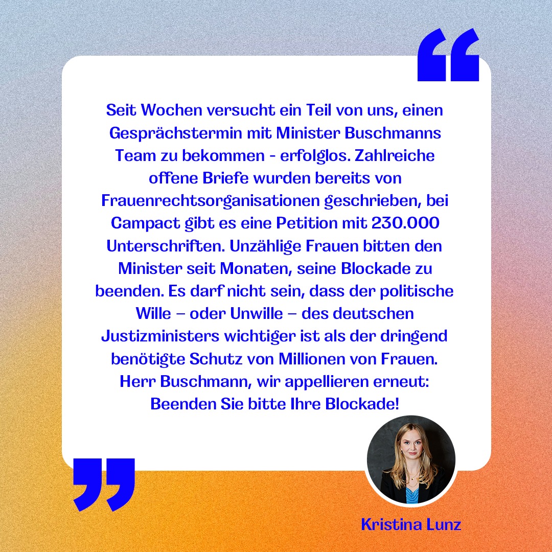 Frauen fordern ihre Rechte ein: Dringender offener Brief an Justizminister Buschmann (FDP) und die Bundesregierung zu ihrer Blockade-Haltung zum EU-weiten Schutz von Millionen von Frauen vor Gewalt